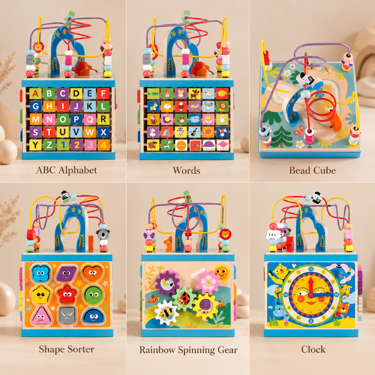 5-in-1 Wooden Activity Cube for Toddlers