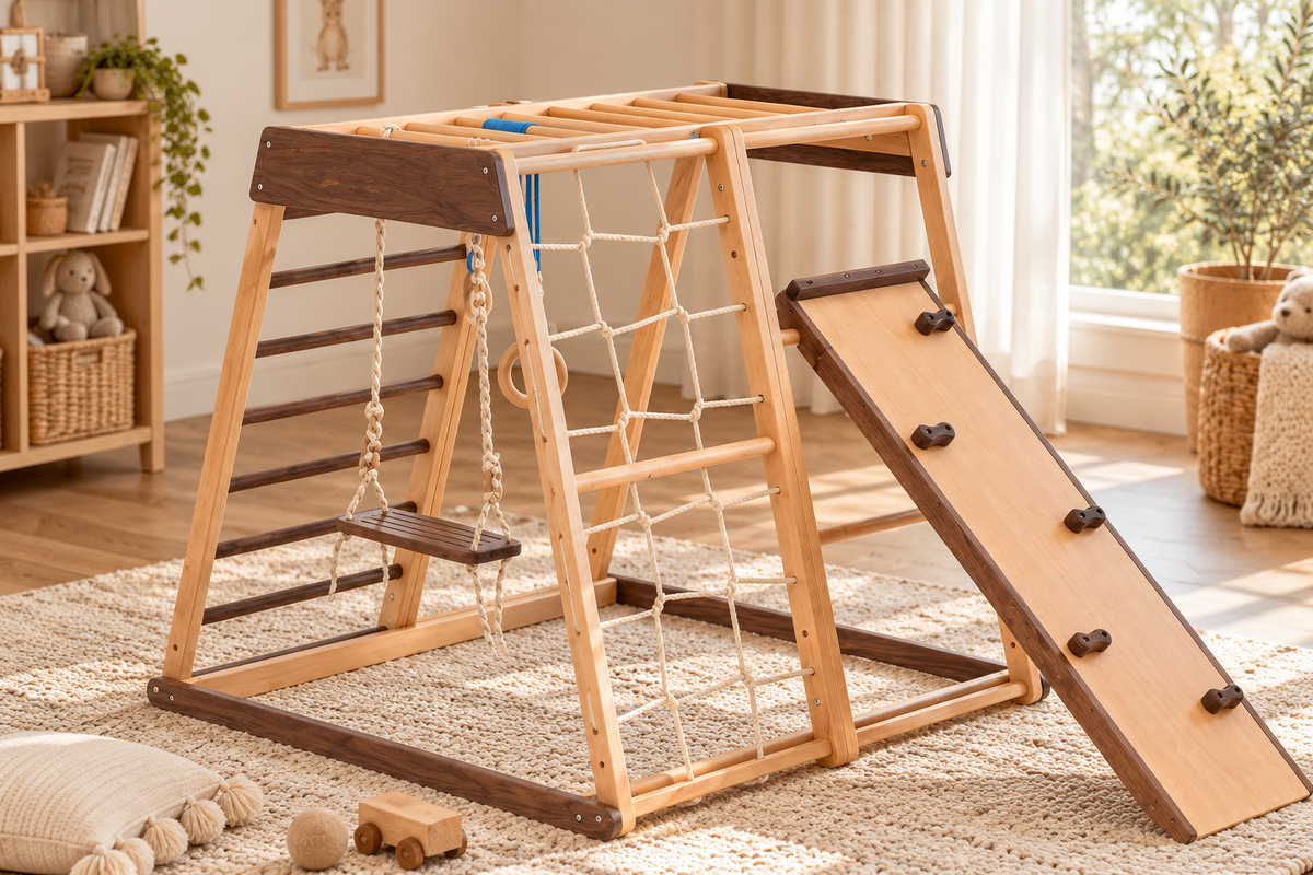 AVDAR Walnut Climber Set – Indoor Wooden Activity Gym for Kids