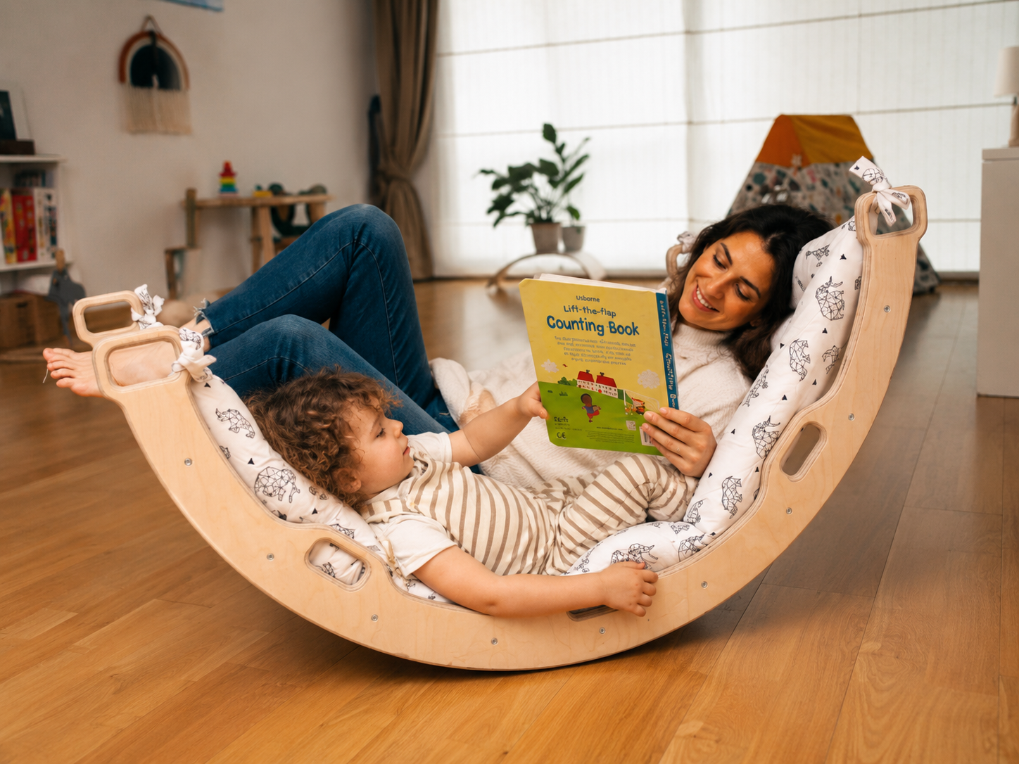 Wooden Climbing Arch Rocker with Pillow