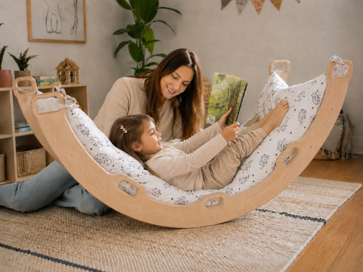 Wooden Climbing Arch Rocker with Pillow