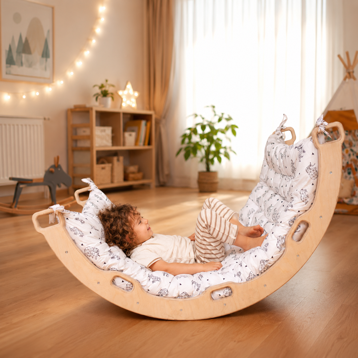 Wooden Climbing Arch Rocker with Pillow