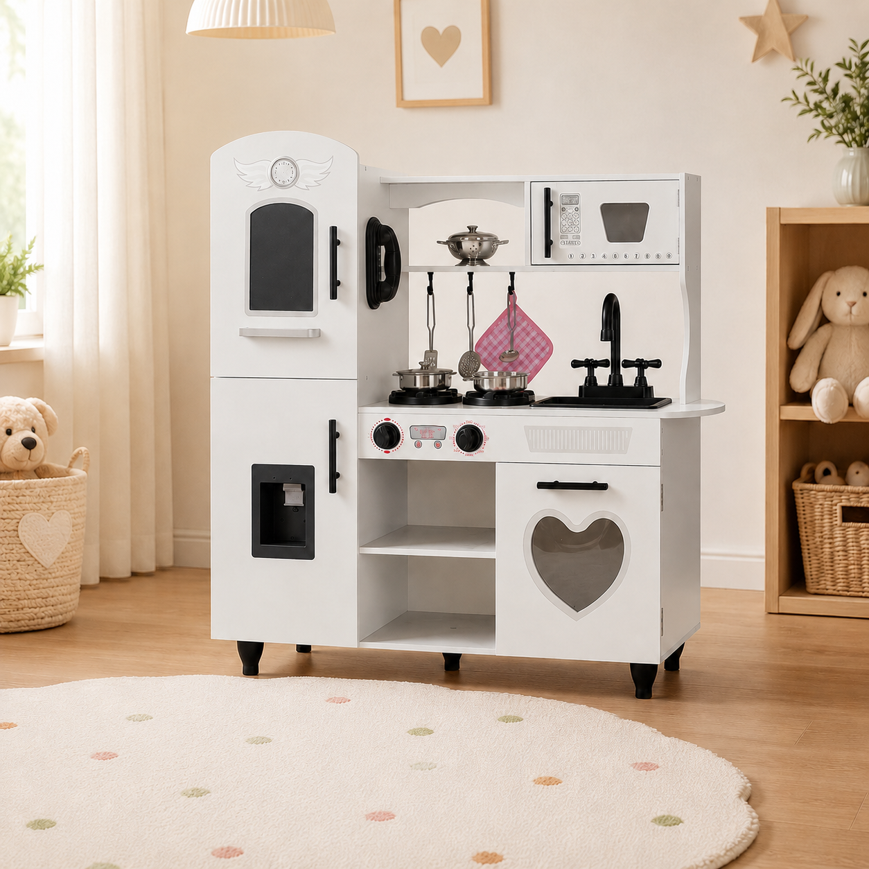 Wooden Kitchen Playset for Toddlers with Lights