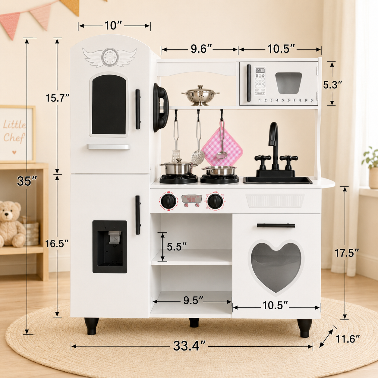 Wooden Kitchen Playset for Toddlers with Lights