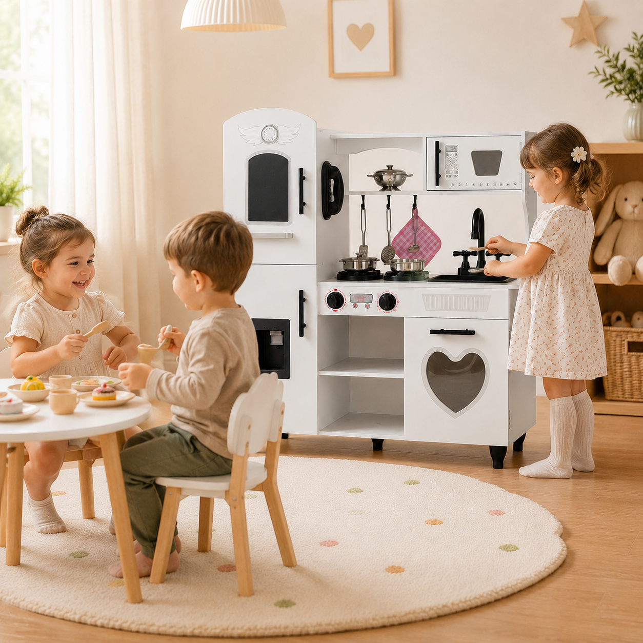 Wooden Kitchen Playset for Toddlers with Lights
