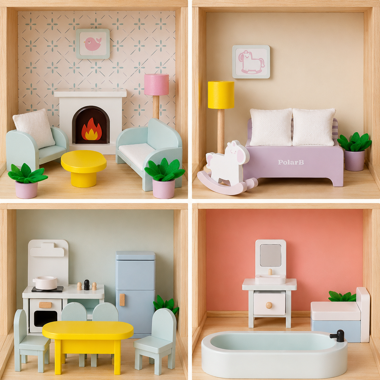 Wooden 3-Story Dollhouse | 38-Piece Furniture Set