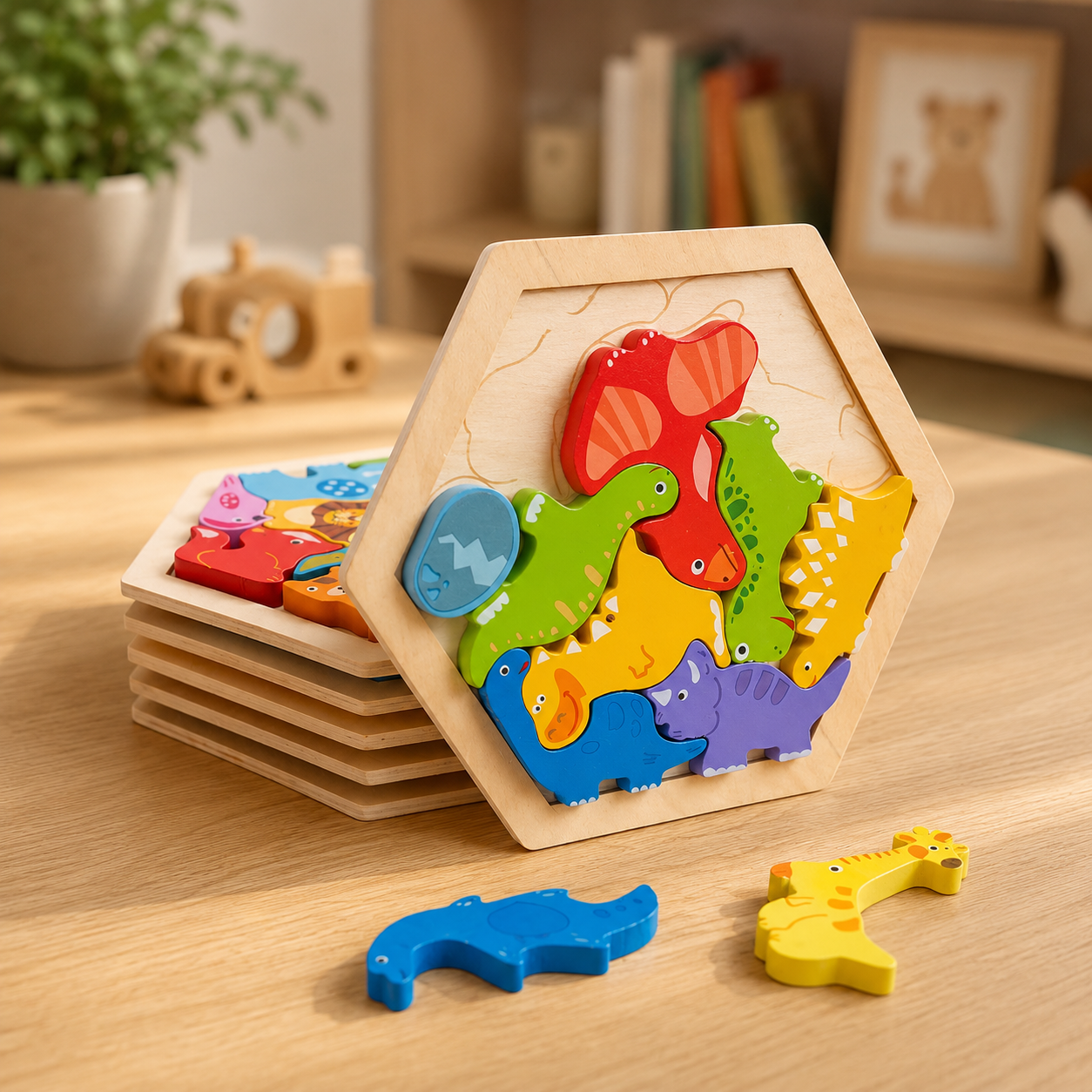 Wooden Hexagon Tangram Puzzle