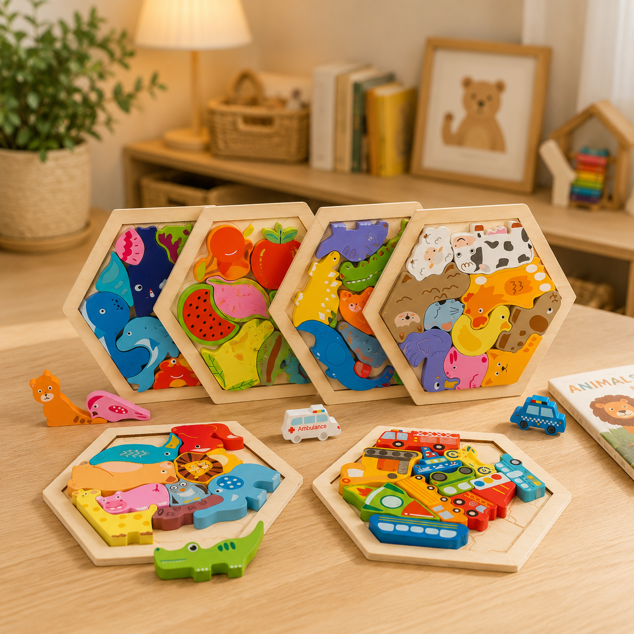 Wooden Hexagon Tangram Puzzle