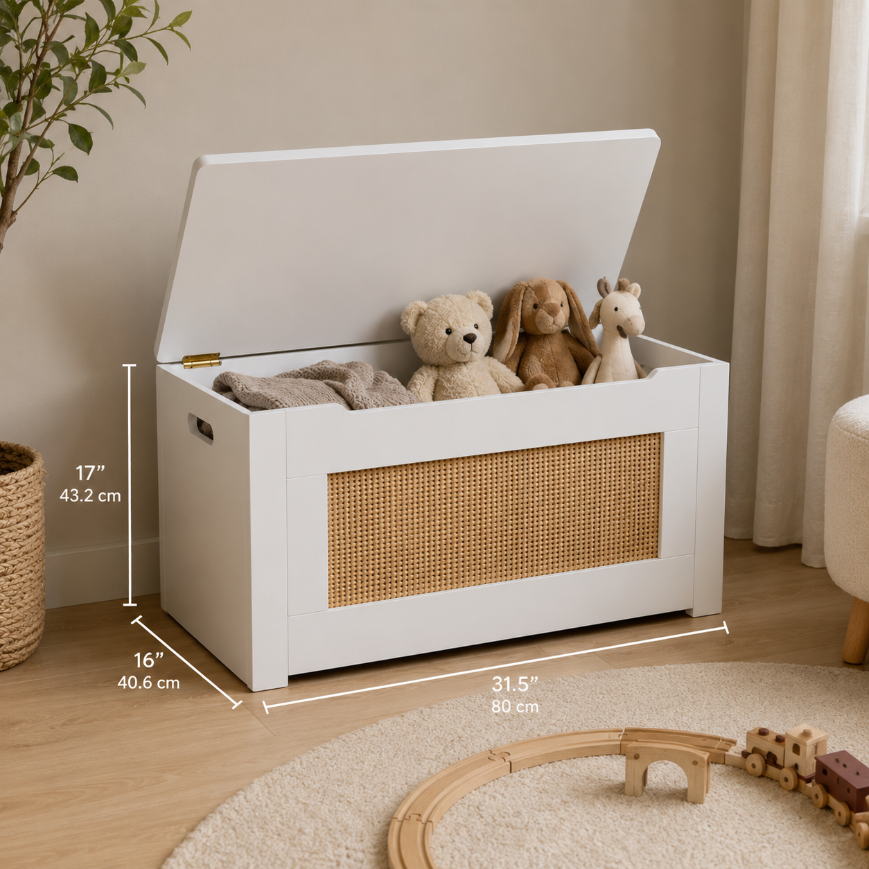 Kids Rattan Toy Storage Bench | White