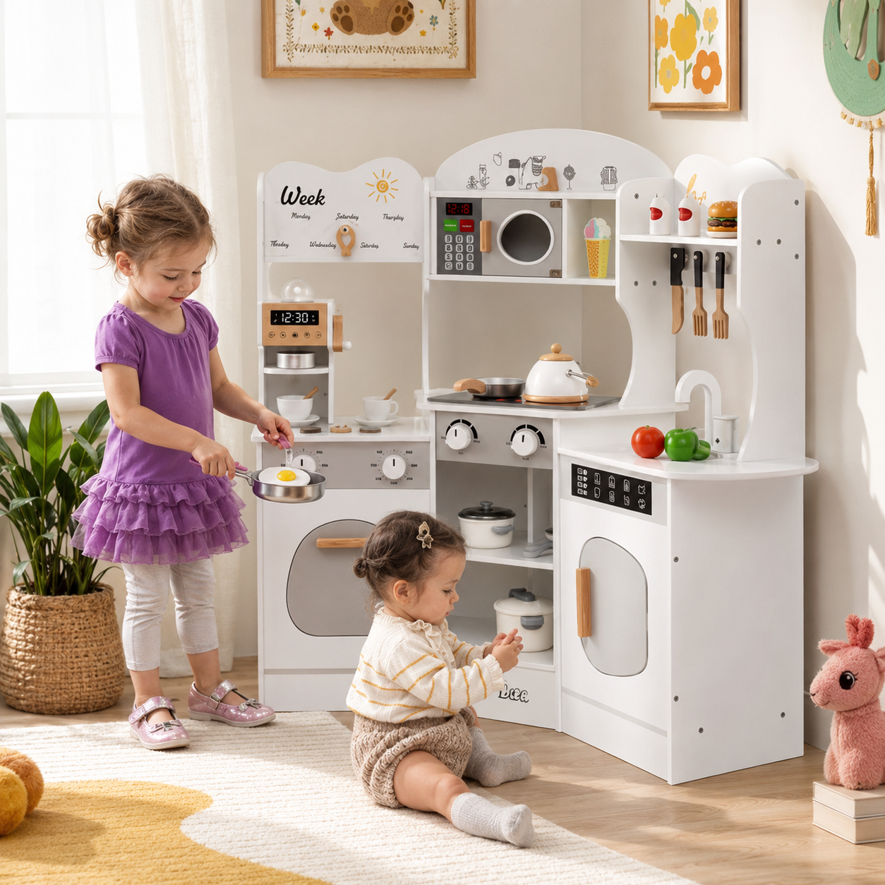 Corner Wooden Play Kitchen | Coffee Machine