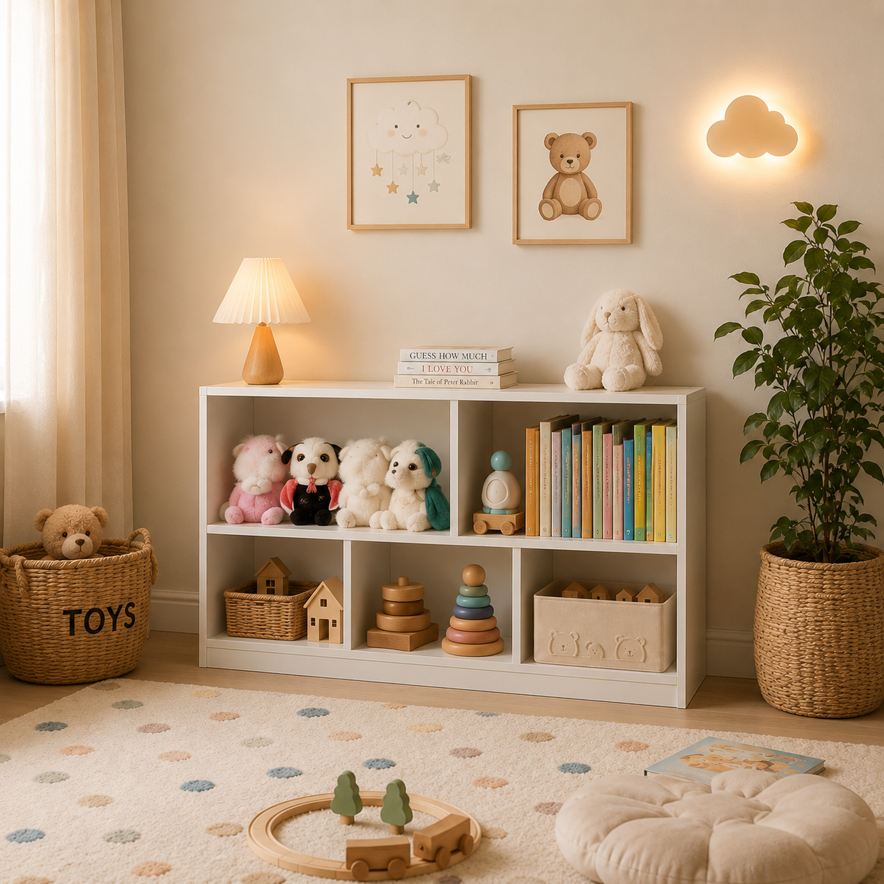 Wooden Kids Bookshelf & Toy Organizer
