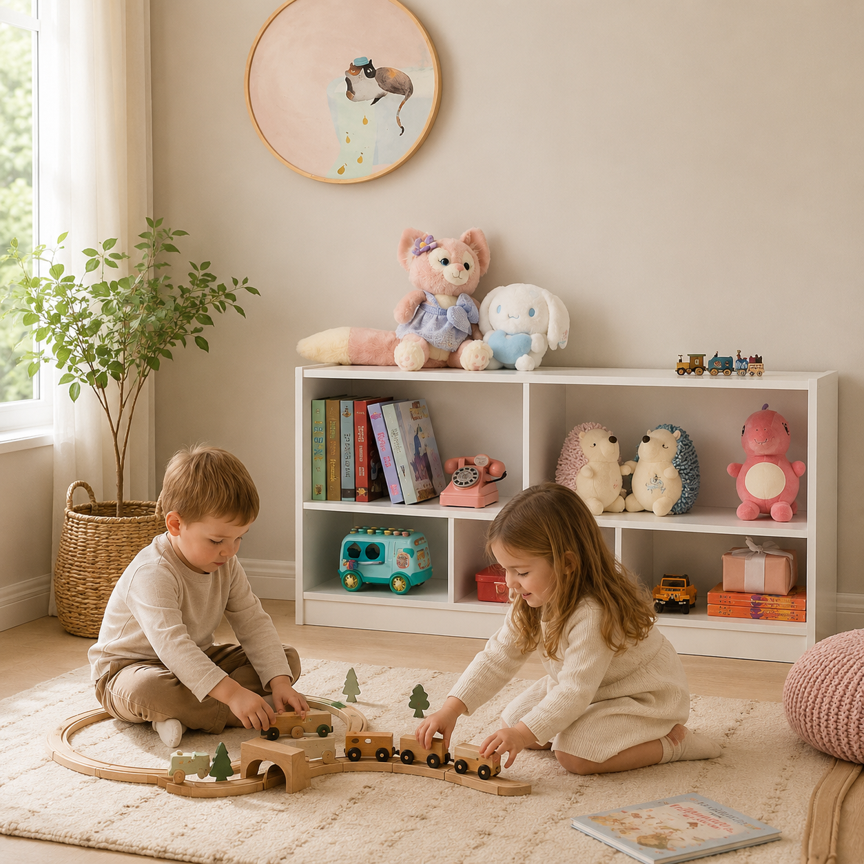 Wooden Kids Bookshelf & Toy Organizer