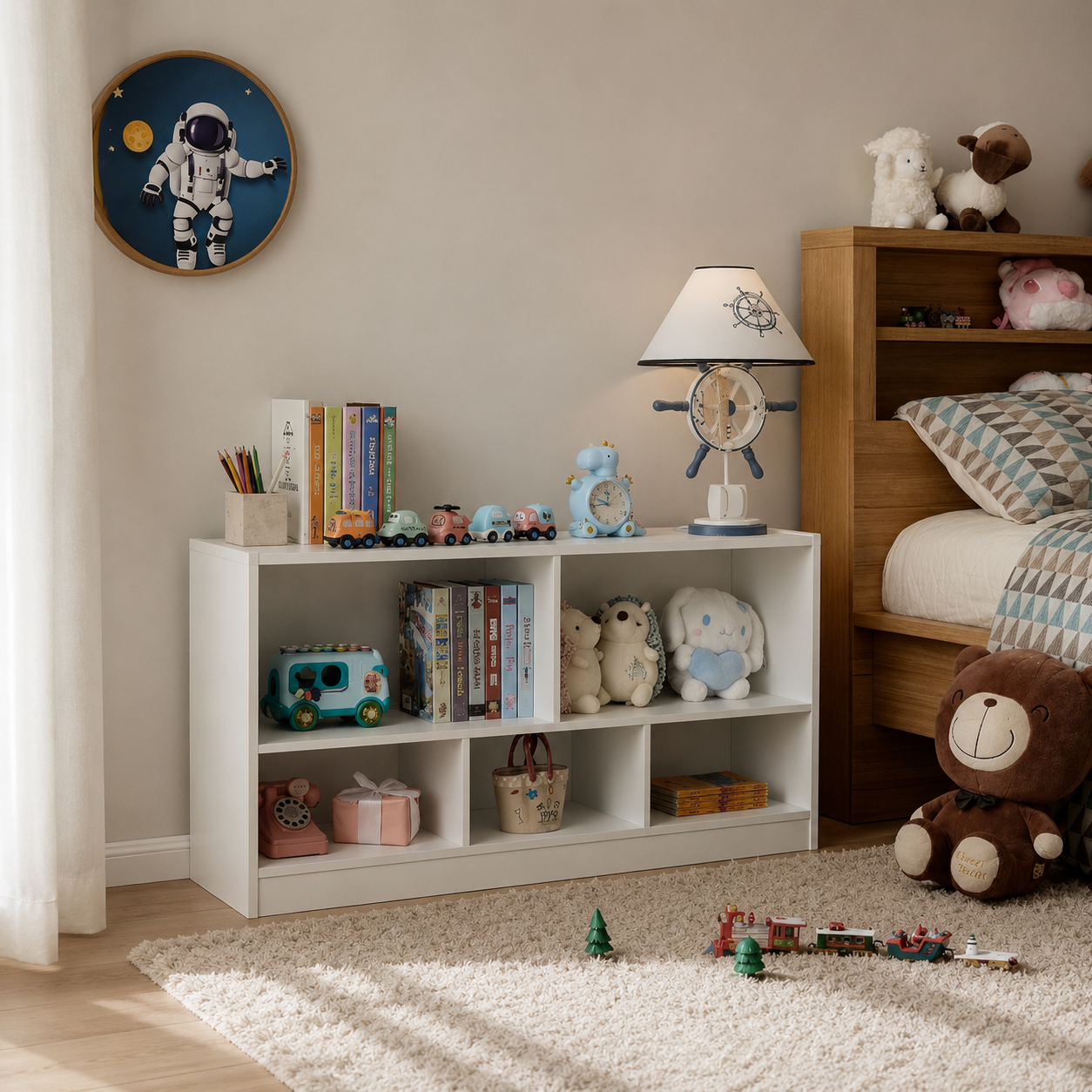 Wooden Kids Bookshelf & Toy Organizer