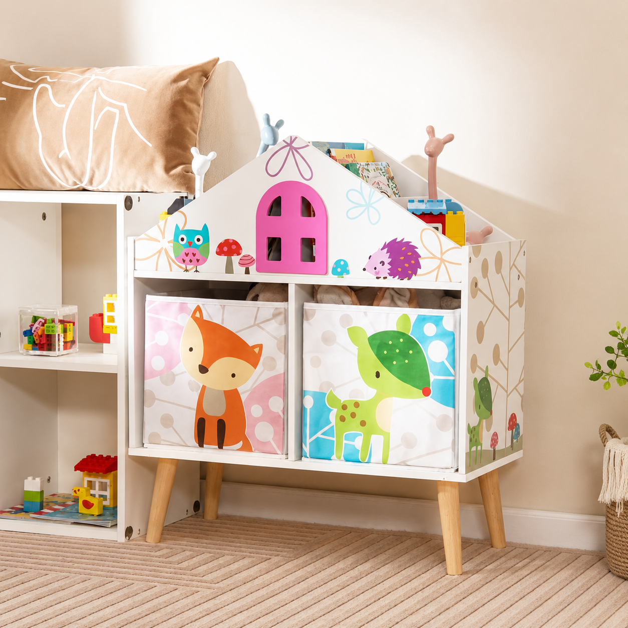 House-Shaped Kids Bookshelf | White Toy Storage