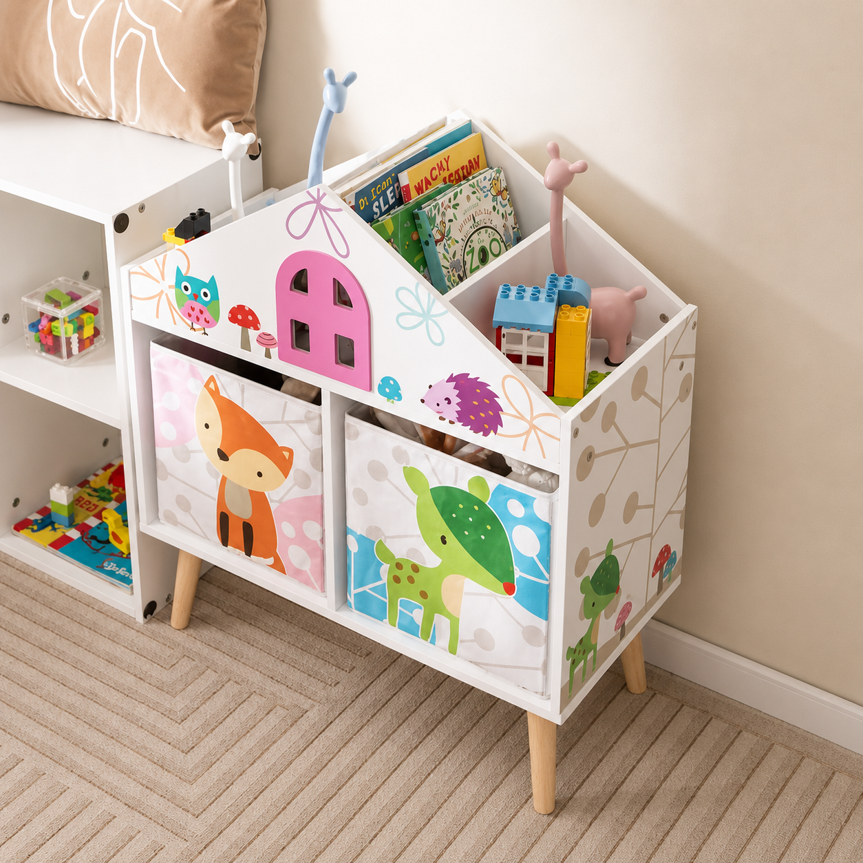 House-Shaped Kids Bookshelf | White Toy Storage