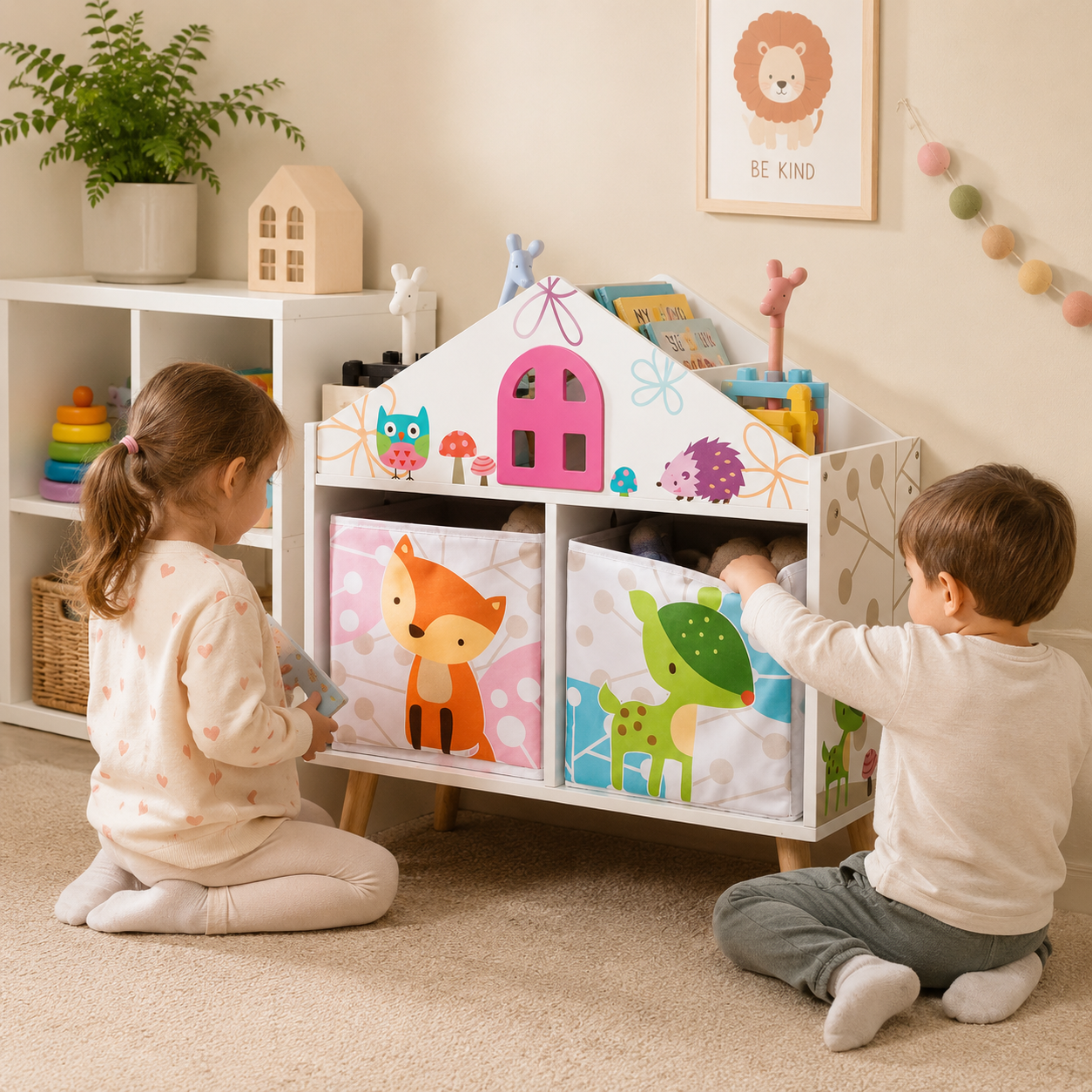 House-Shaped Kids Bookshelf | White Toy Storage