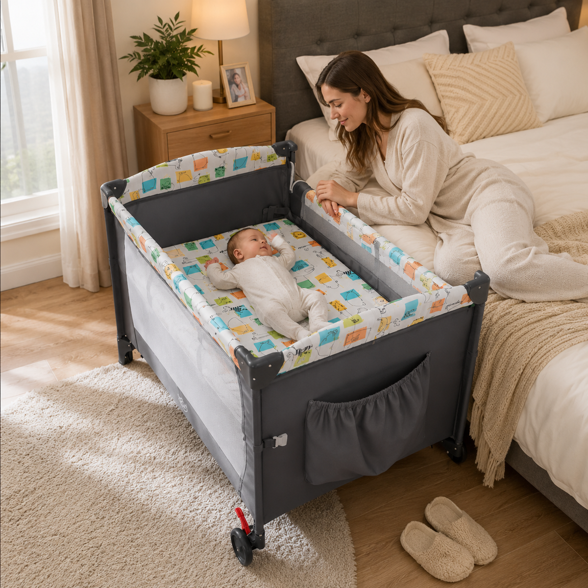 Foldable Baby Playard with Changing Table & Storage | Gray