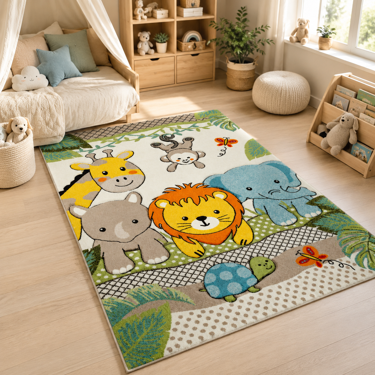 Soft Zoo Animals Kids Rug | Cozy Playroom Rug for Children