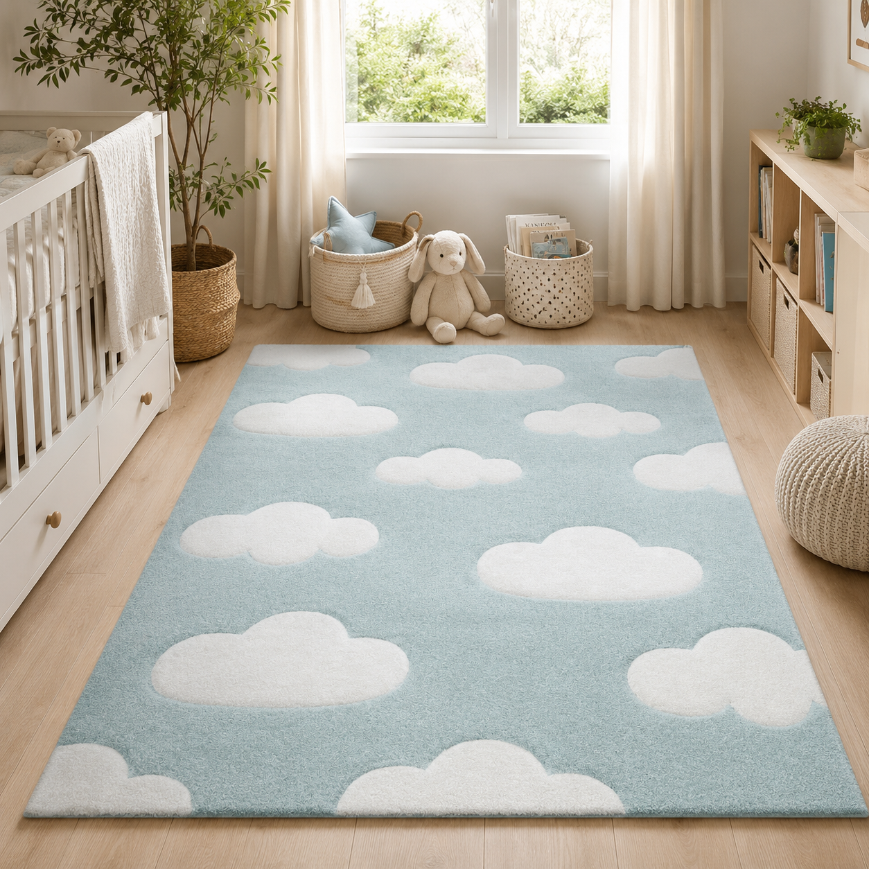 Clouds Kids Rug | Soft Pastel Blue Playroom Rug