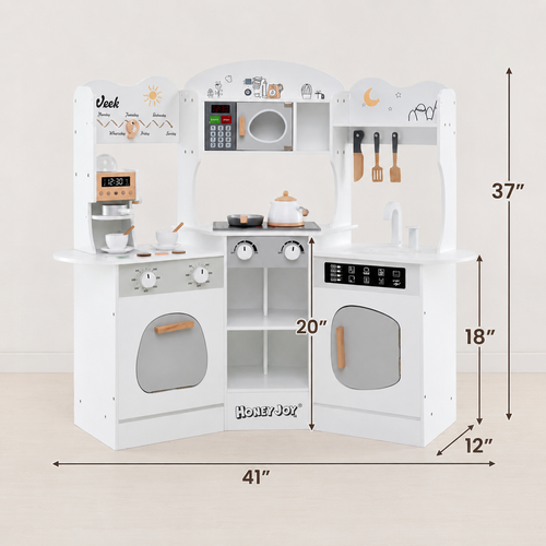 Corner Wooden Play Kitchen | Coffee Machine