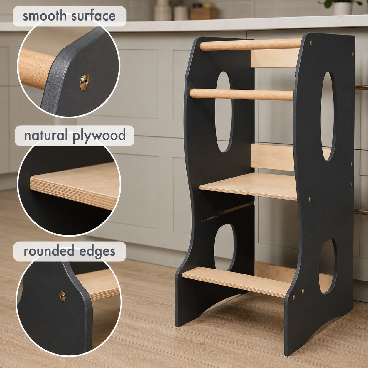 Montessori Learning Tower | Grey Wooden Helper for Kids