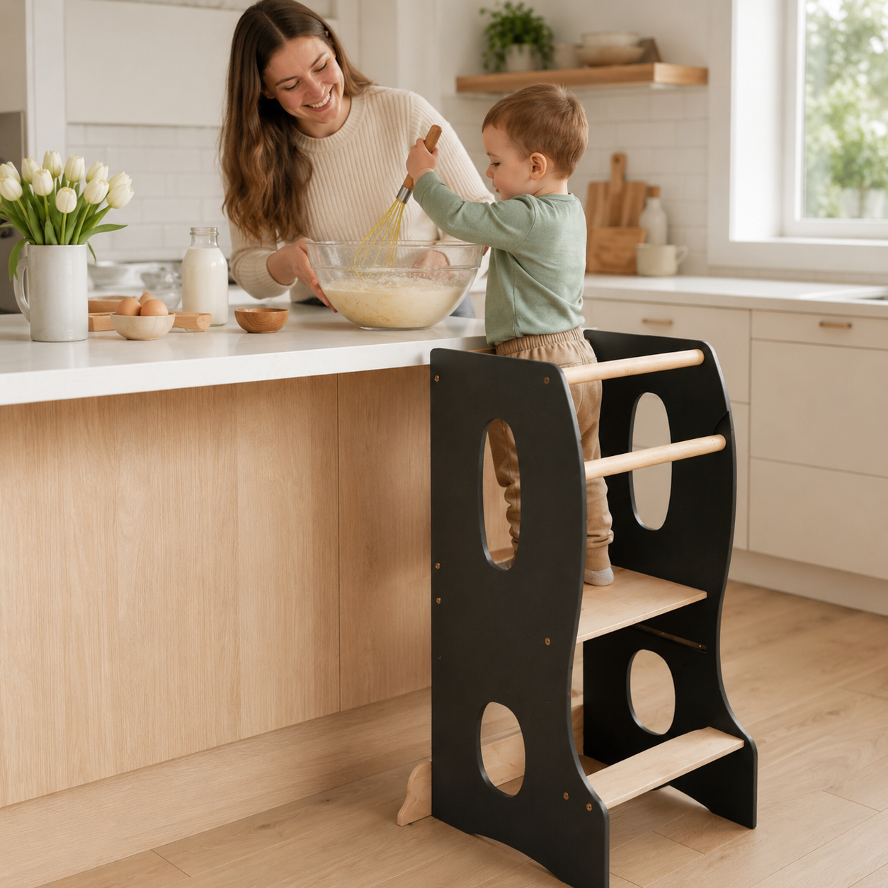 Montessori Learning Tower | Grey Wooden Helper for Kids