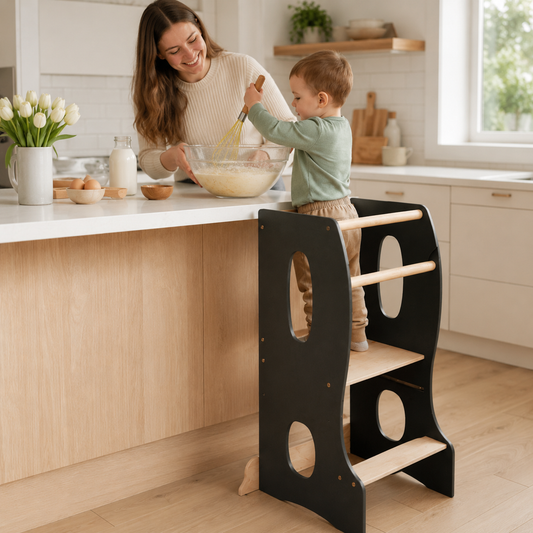 Montessori Learning Tower | Gray Wooden Helper for Kids