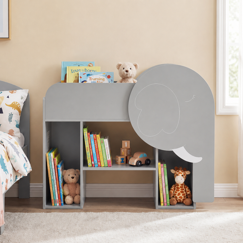 Elephant Kids Bookshelf | Grey Toy Organizer