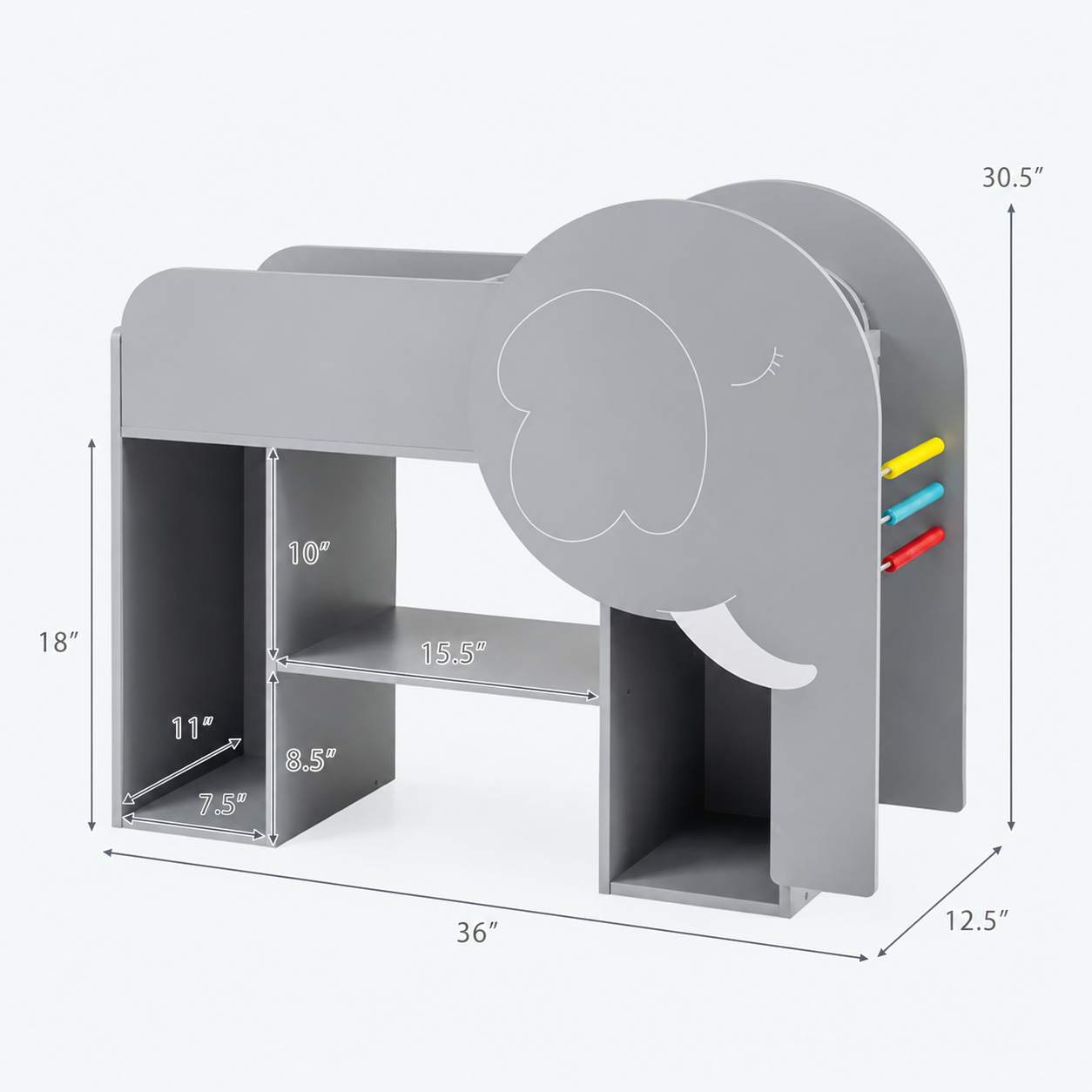 Elephant Kids Bookshelf | Grey Toy Organizer