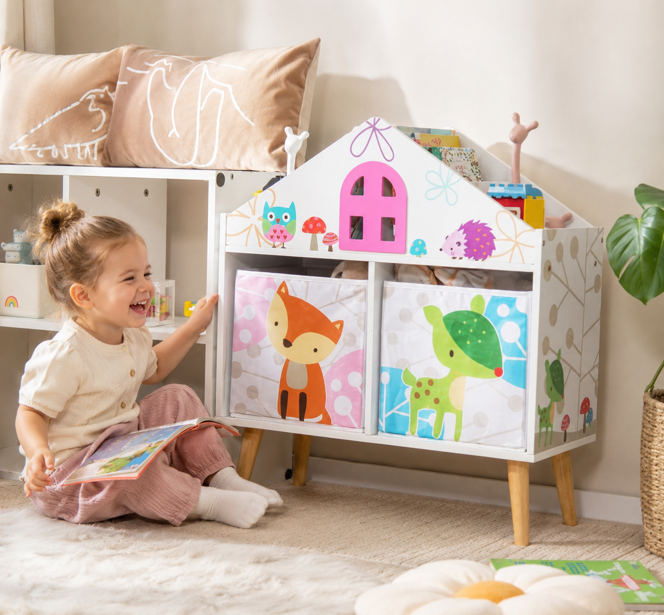 House-Shaped Kids Bookshelf | White Toy Storage