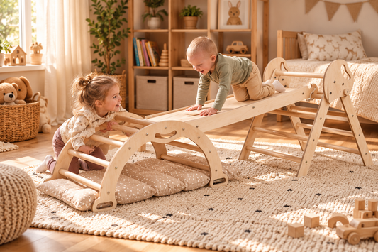 4-in-1 Montessori Climbing Set with Cushion – Pikler Triangle, Arch & Slide
