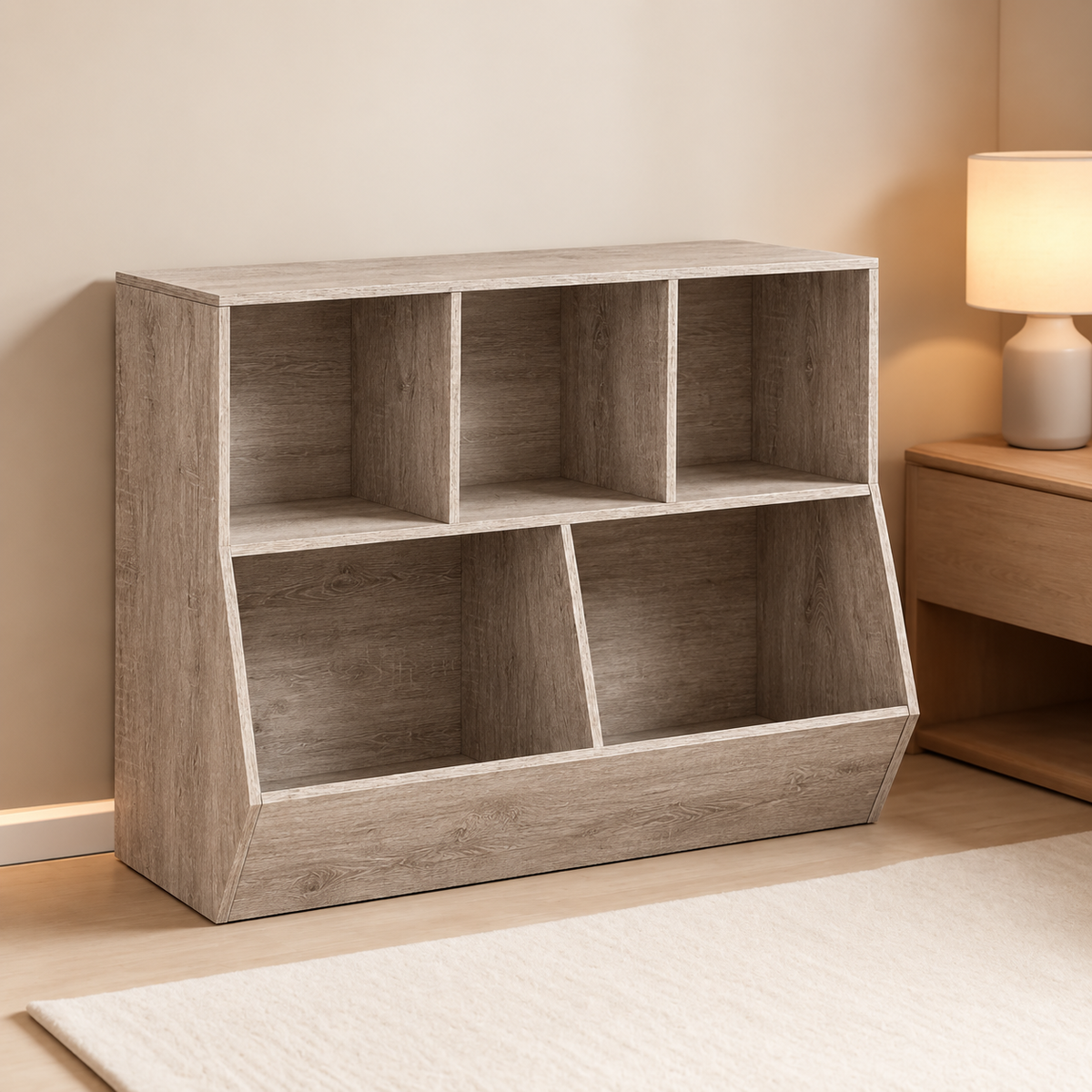 Kids Bookshelf & Toy Storage Cabinet – Greige