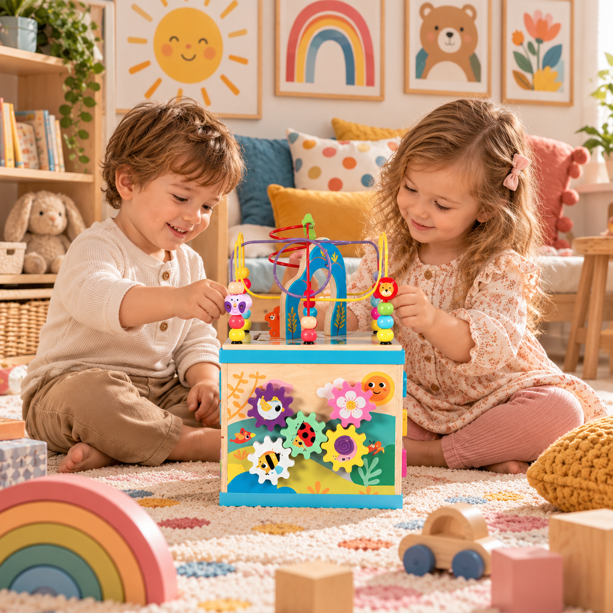 5-in-1 Wooden Activity Cube for Toddlers