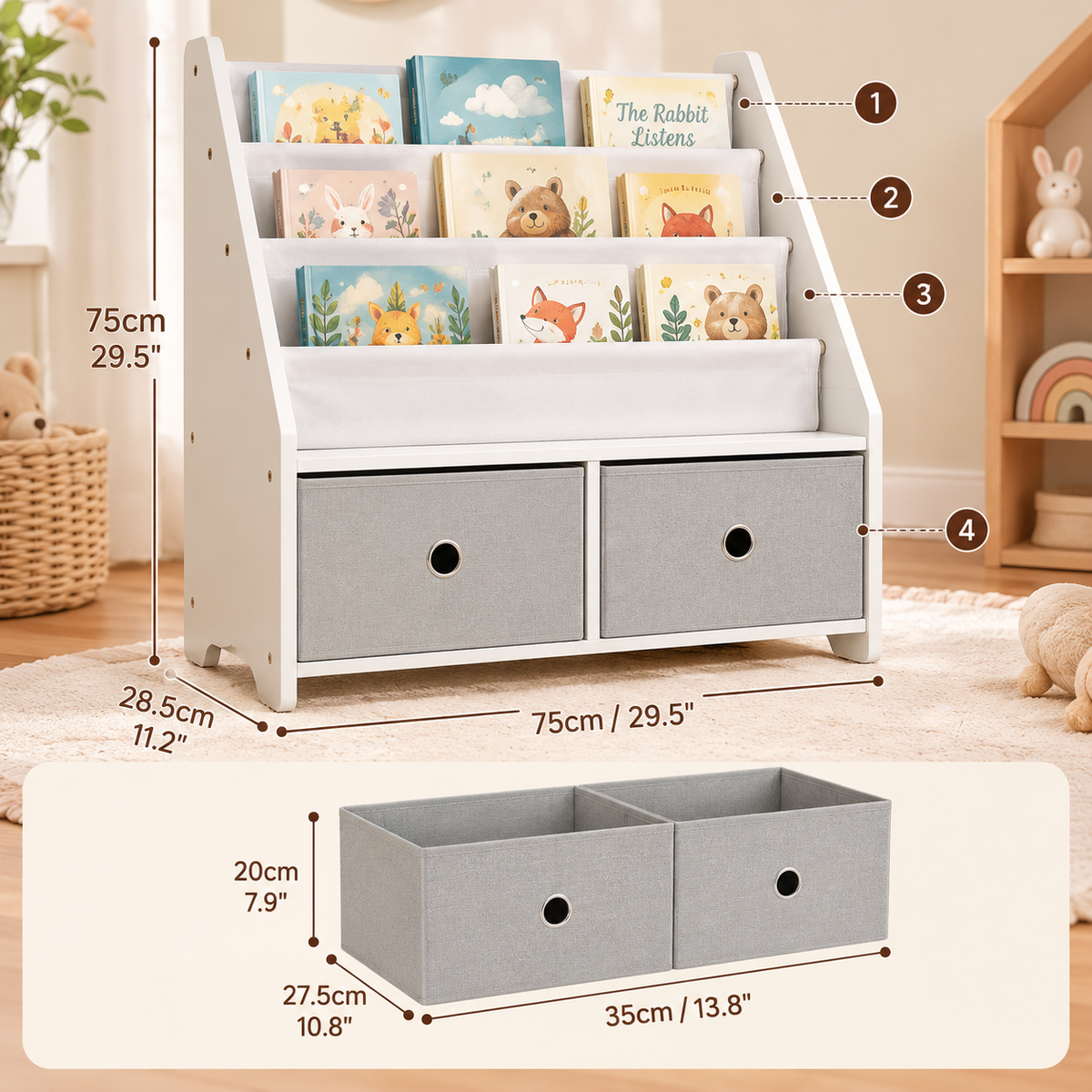 4-Tier Kids Bookshelf & Toy Storage