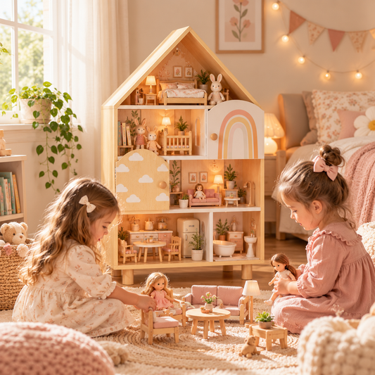 House-Shaped Kids Bookshelf & Dollhouse