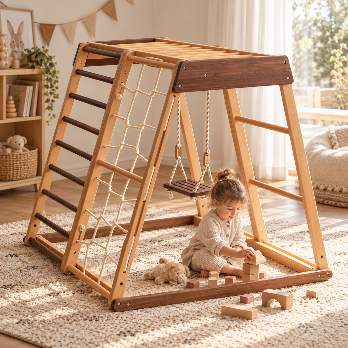 AVDAR Walnut Climber Set – Indoor Wooden Activity Gym for Kids