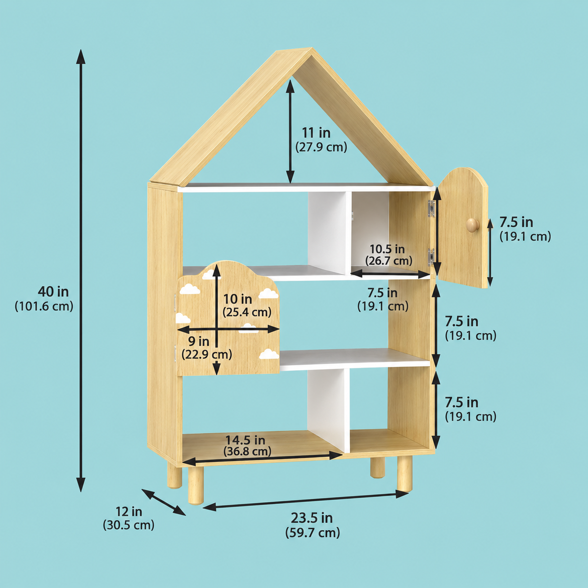 House-Shaped Kids Bookshelf & Dollhouse