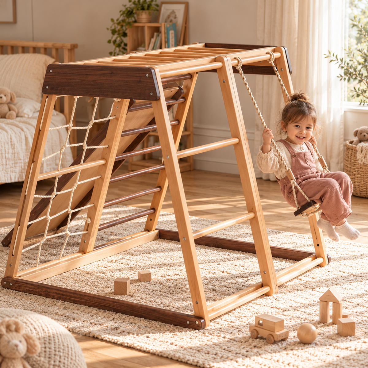 AVDAR Walnut Climber Set – Indoor Wooden Activity Gym for Kids