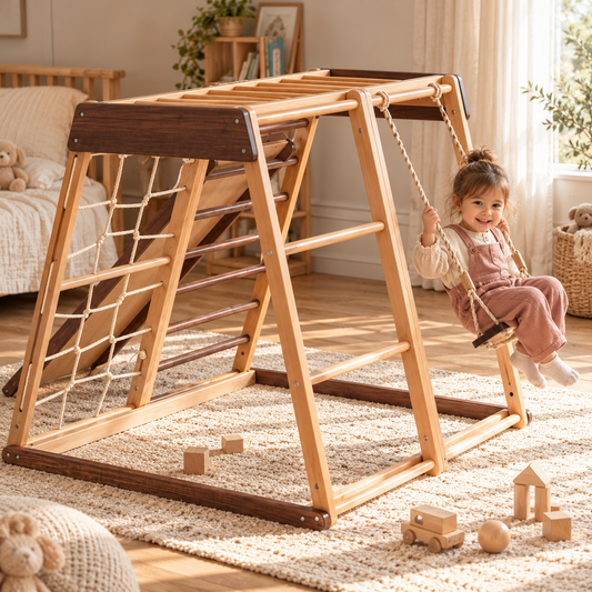 AVDAR Walnut Climber Set – Indoor Wooden Activity Gym for Kids
