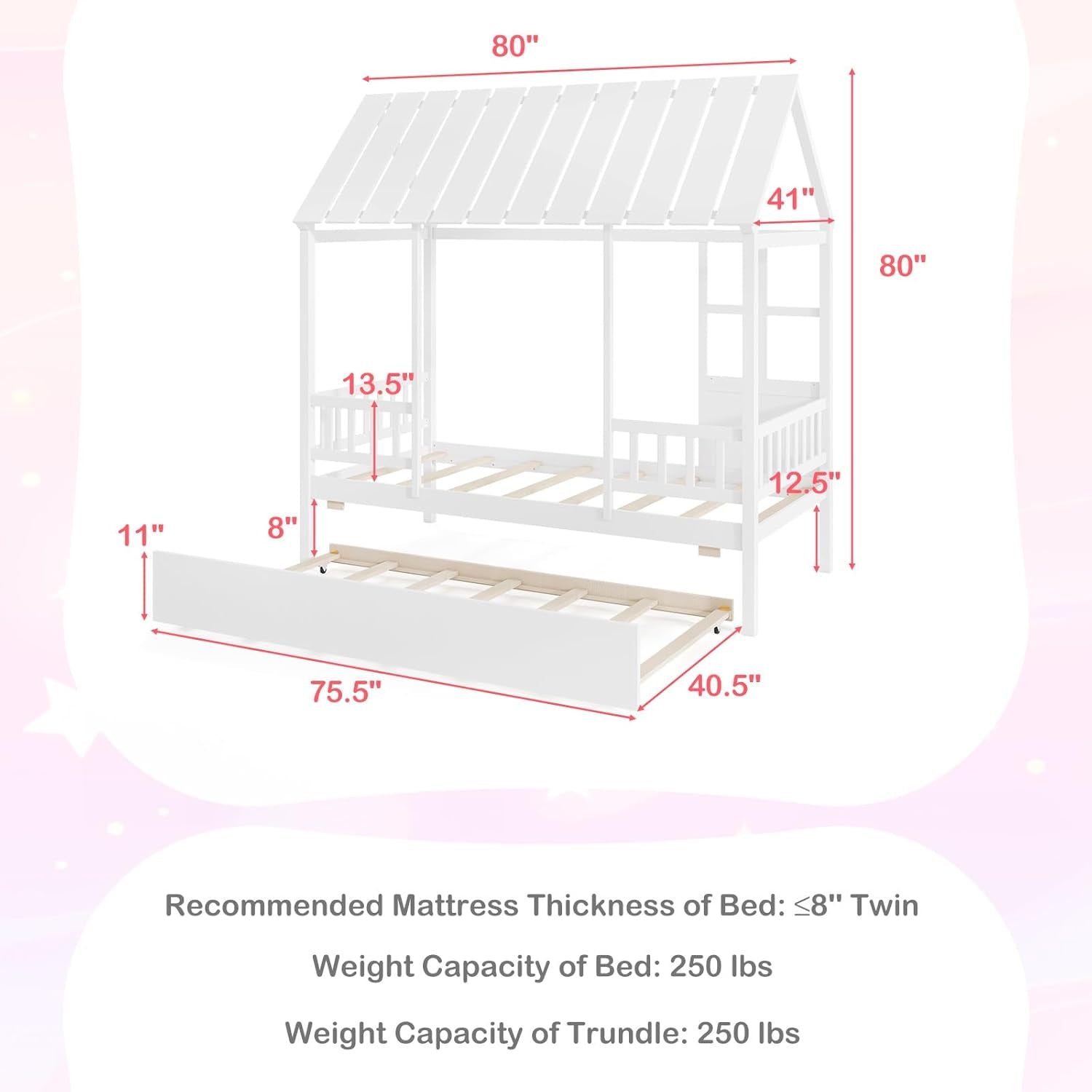 Twin House Bed With Trundle Montessori Inspired Design White-1