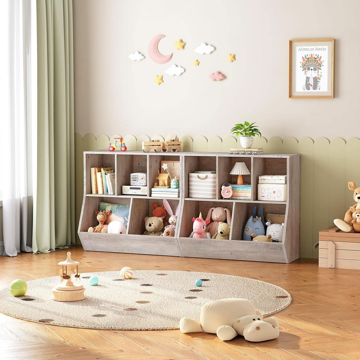 Kids Bookshelf & Toy Storage Cabinet – Greige