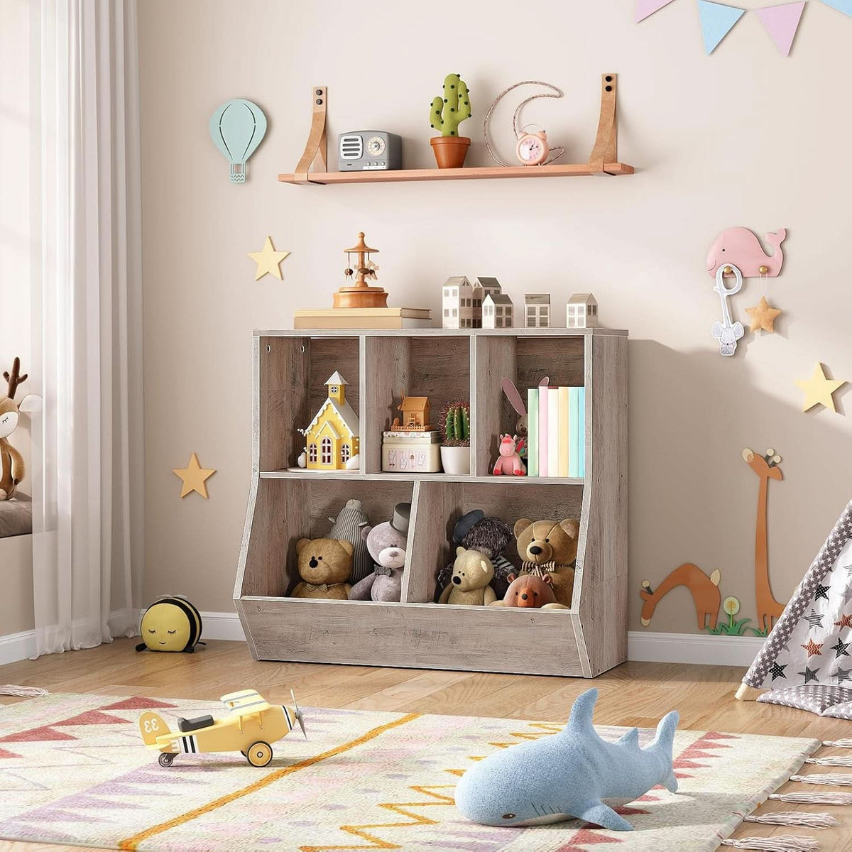 Kids Bookshelf & Toy Storage Cabinet – Greige