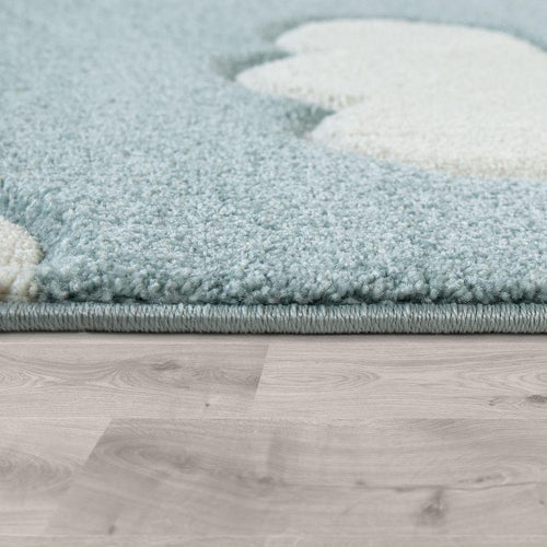 Kids Room Rug Cosmo with Clouds in Pastel Blue White-1